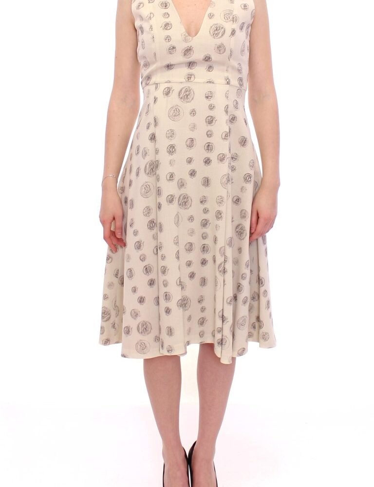 Elegant White Wool Shift Dress with Gray Print