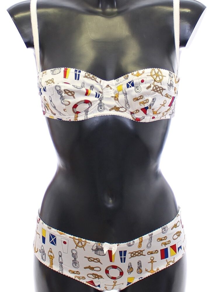 Elegant White Sailor Print Lingerie Set