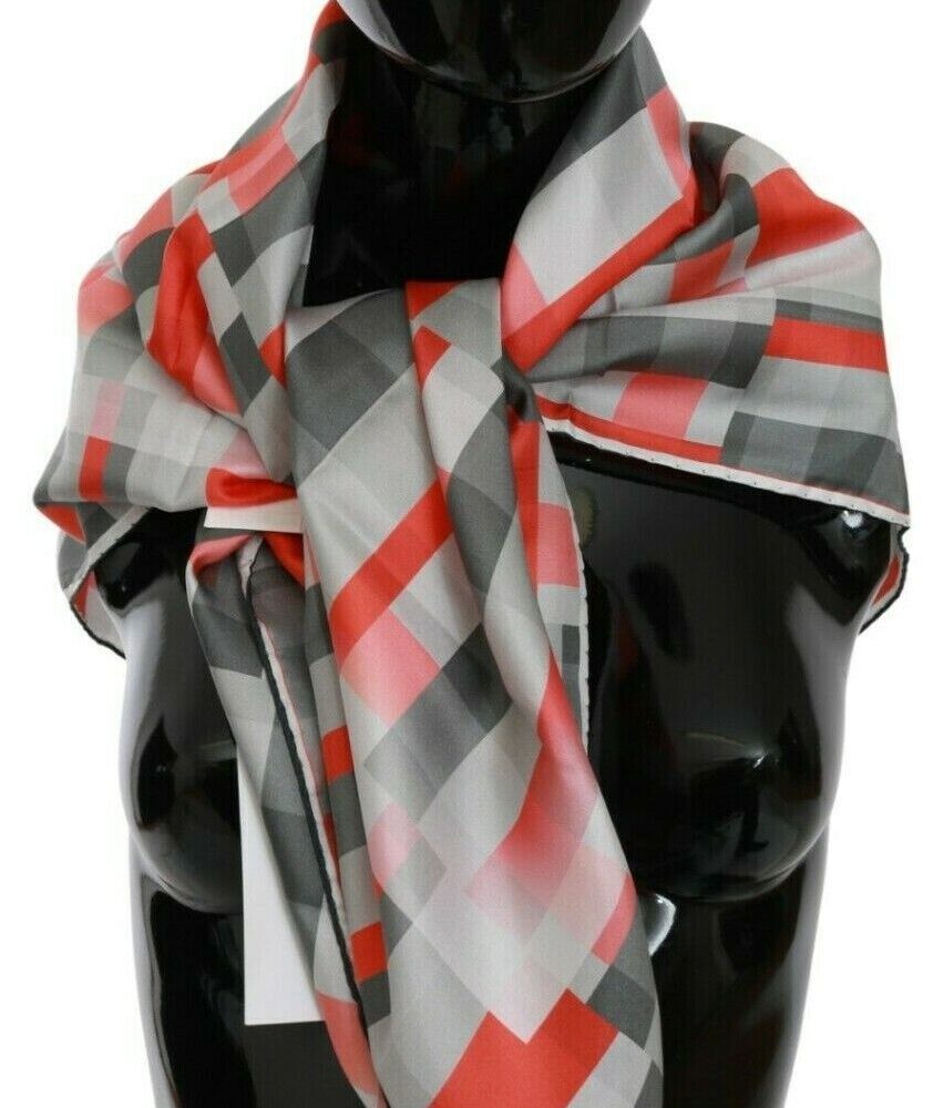 Elegant Silk Checkered Scarf in Gray and Red
