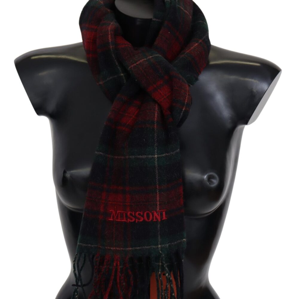 Black Red Check Wool Unisex Neck Wrap Fringes Scarf