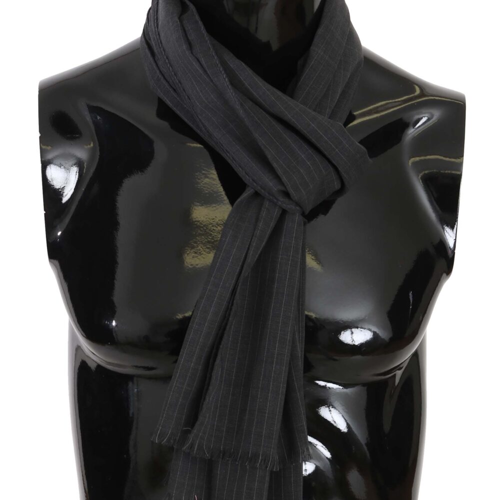 Elegant Gray Striped Wool Men's Scarf
