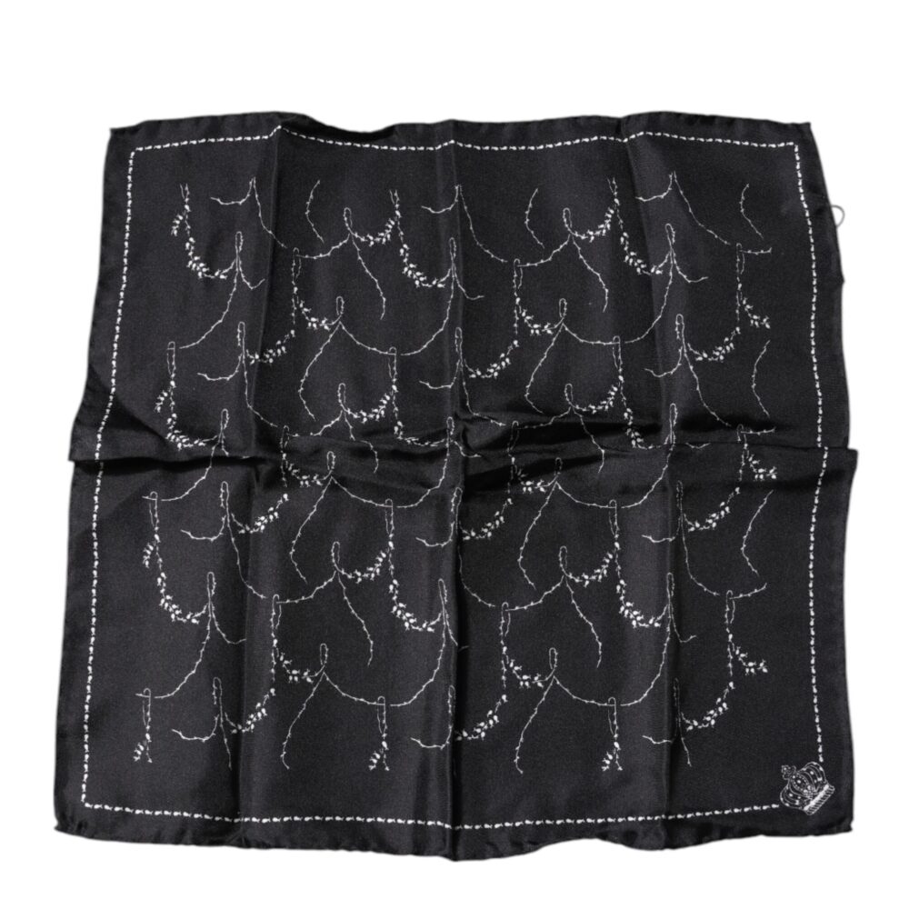 Black Patterned Silk Handkerchief Scarf