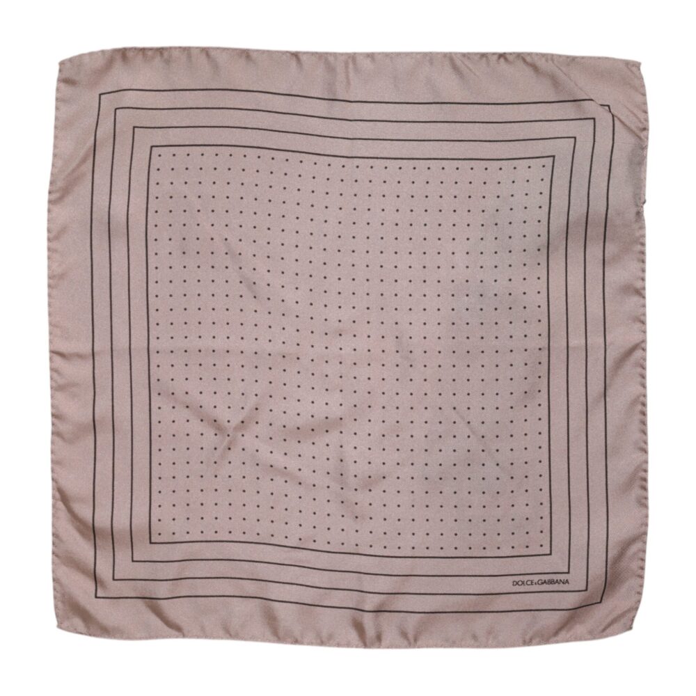 Beige Dotted Silk Square Men Foulard Scarf