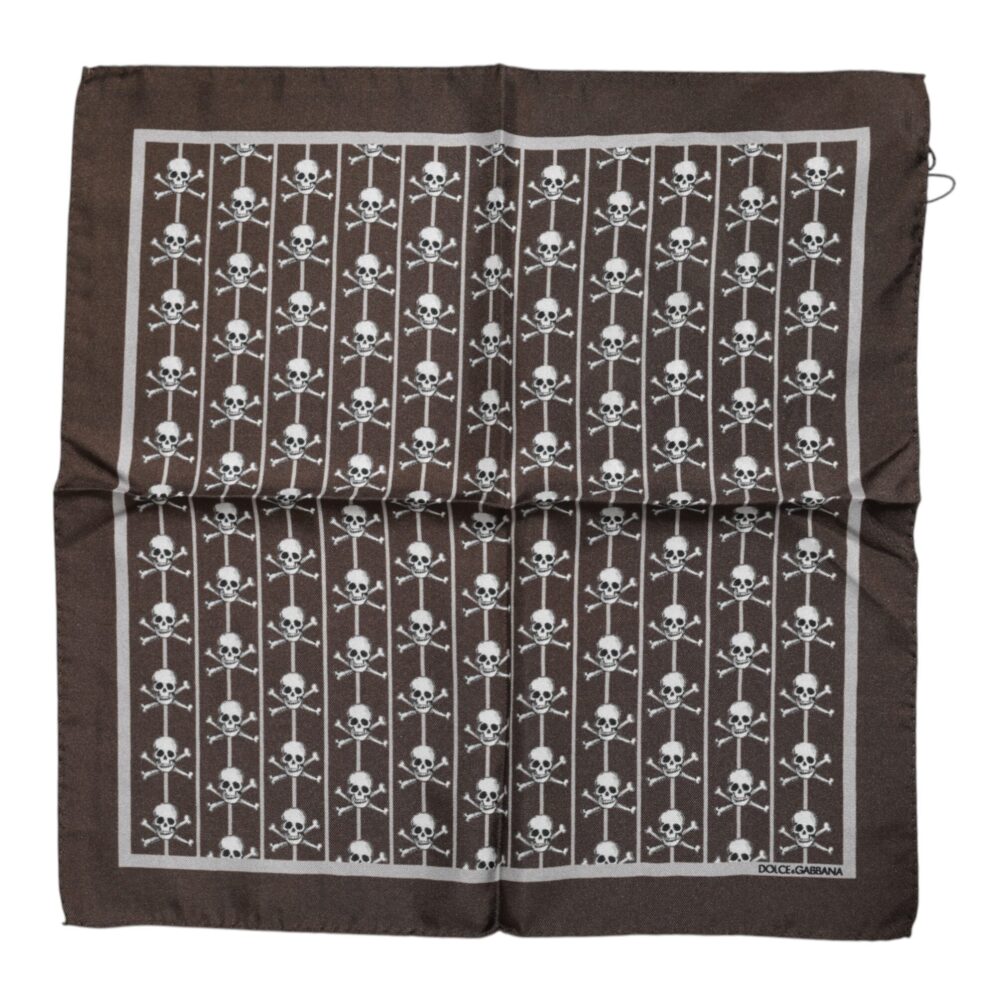 Brown Skull Silk Square Men Foulard Scarf