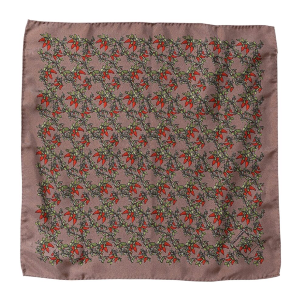 Brown Chilis Silk Square Men Foulard Scarf
