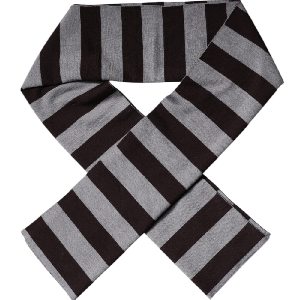 Black Gray Stripes Wool Neck Wrap Scarf
