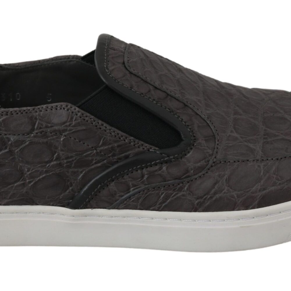 Elegant Gray Caiman Leather Loafers
