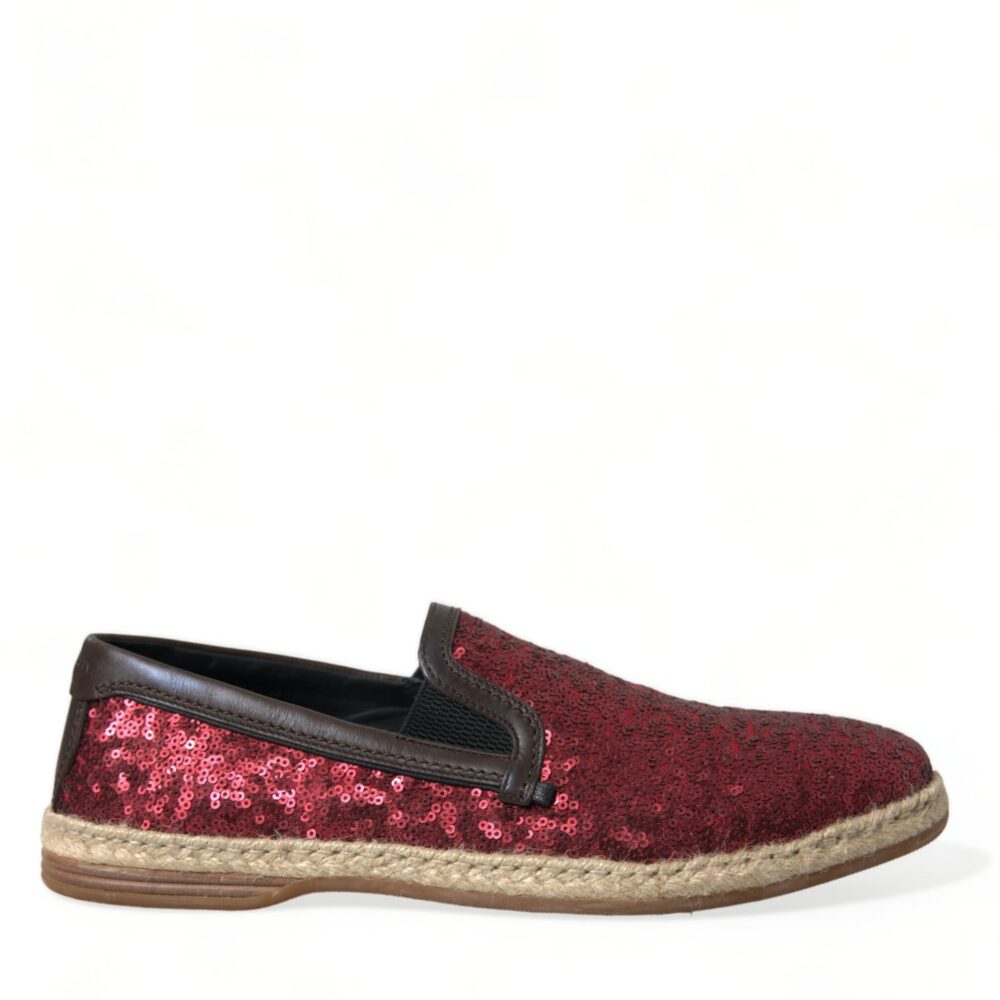 Red Sequined Leather Loafers