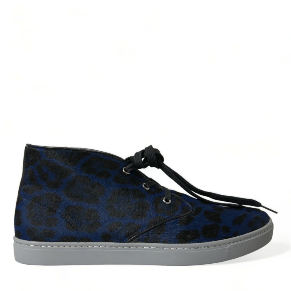 Chic Blue Leopard Print Mid-Top Sneakers