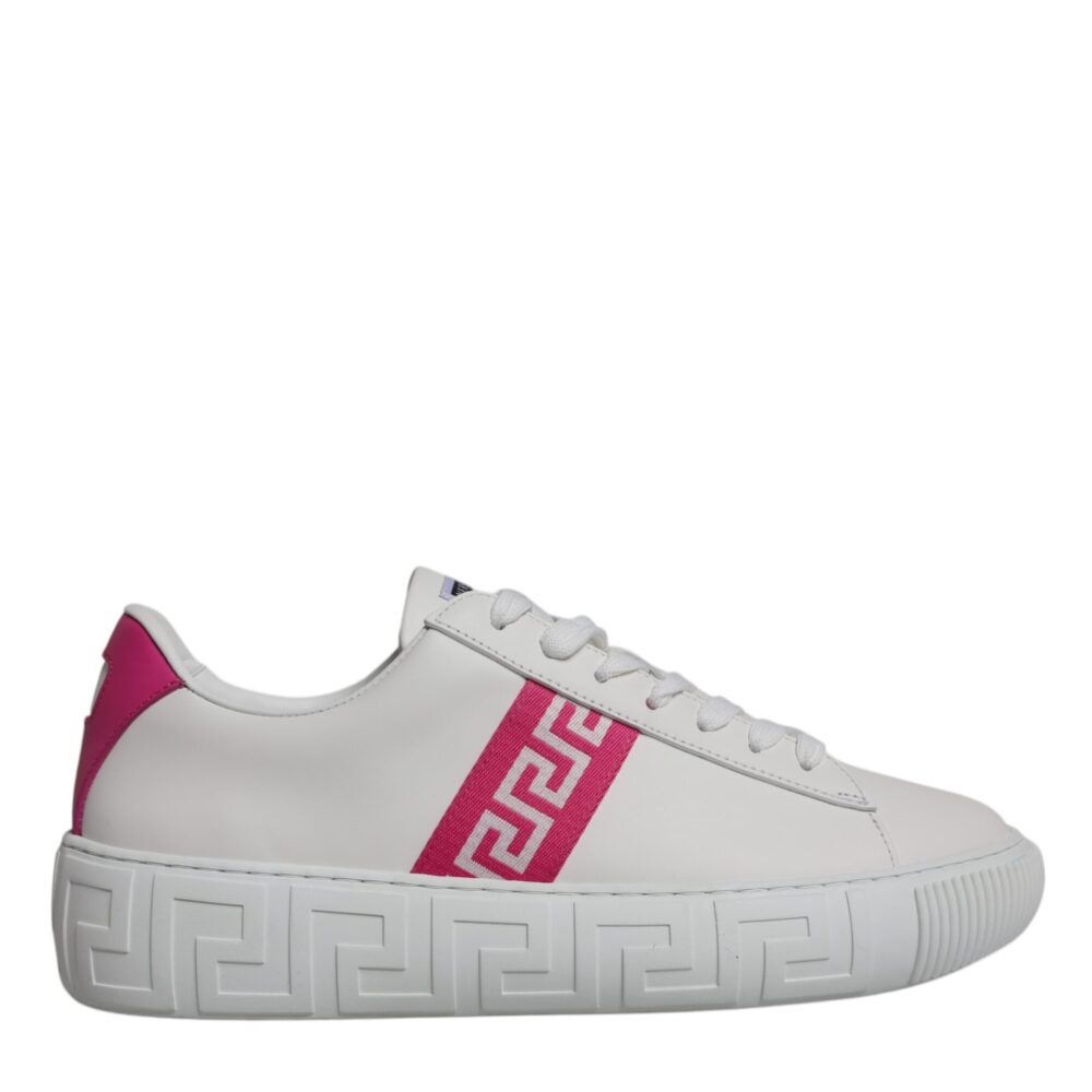 White Pink Greca Print Platform Low Top Sneakers Shoes
