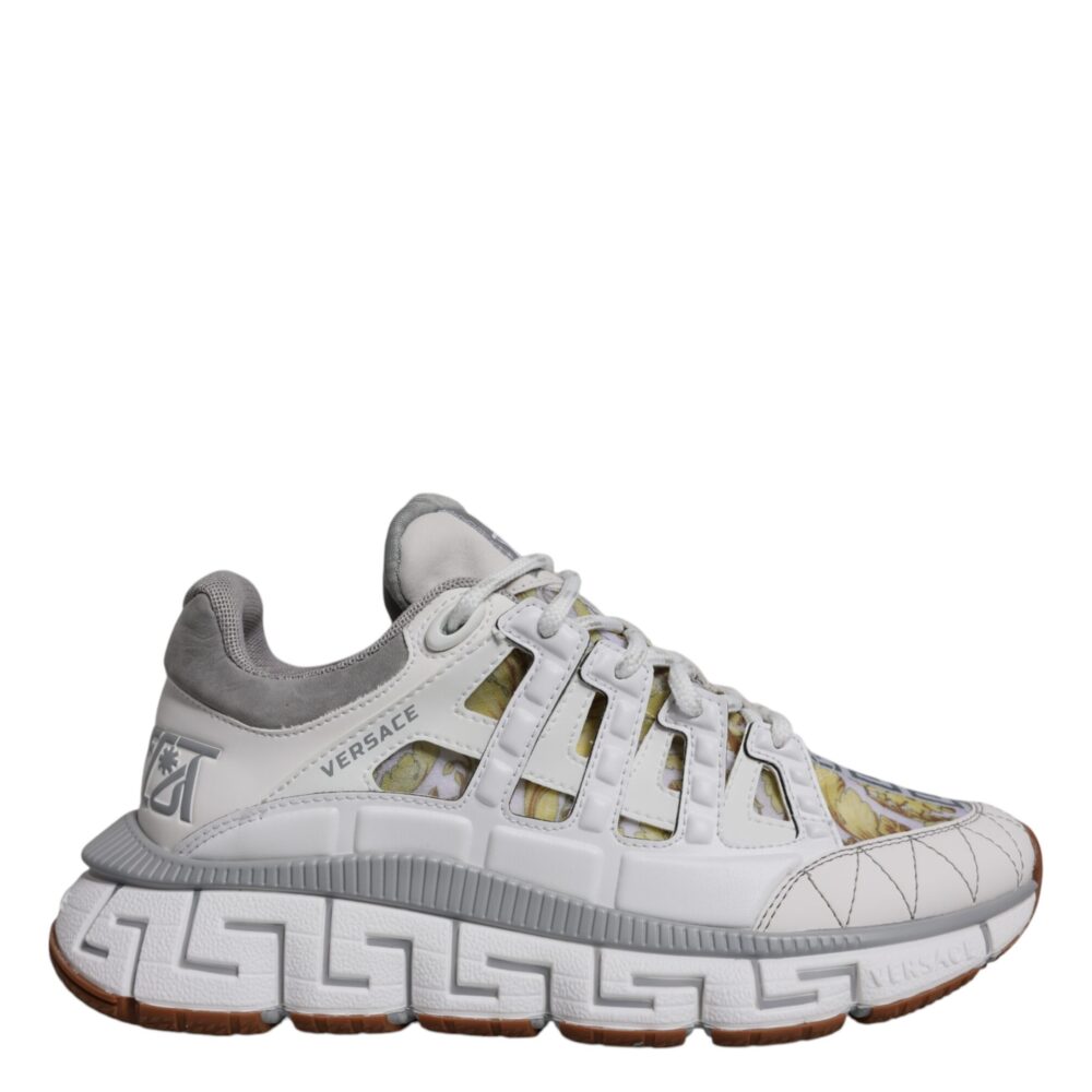 White Trigreca Barocco Print Low Top Sneakers Shoes