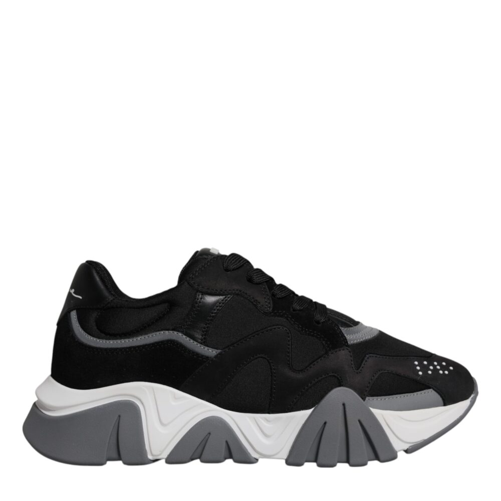 Black Leather Neoprene Chunky Low Top Sneakers Squalo Shoes