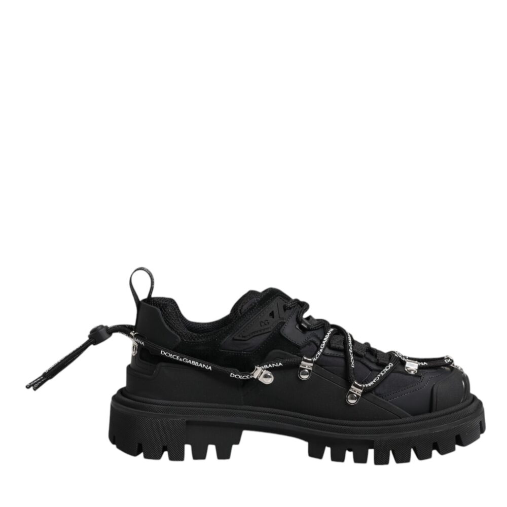 Black Low Top Lace Up Trekking Sneakers Shoes