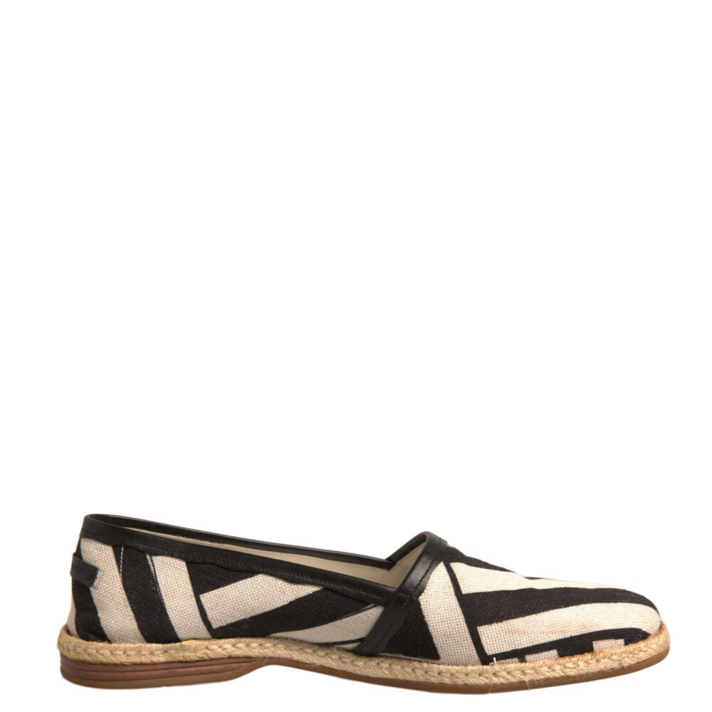 Black White Stripes Slip On Espadrille Shoes