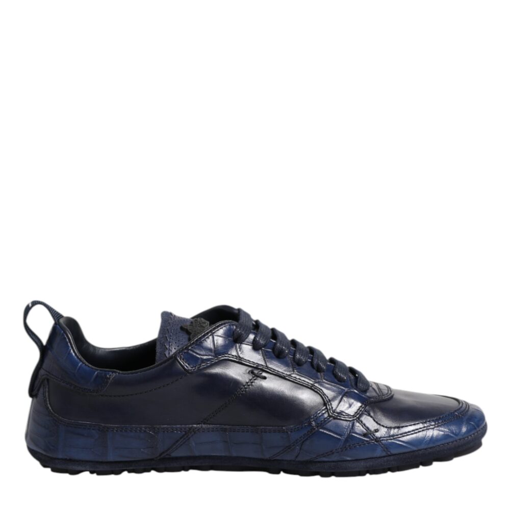 Dark Blue Leather Low Top Men Sneakers Shoes