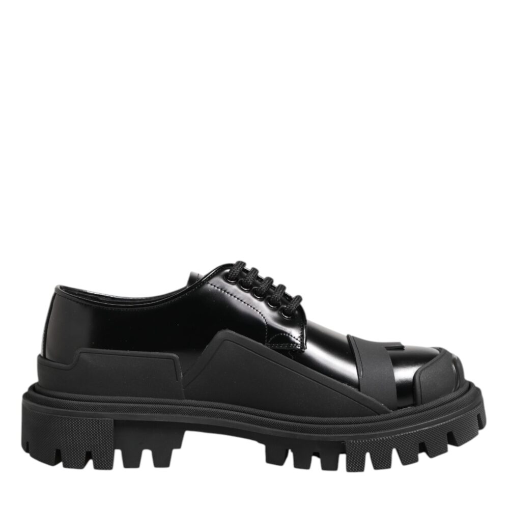 Black Patent Leather Trekking Derby Shoes