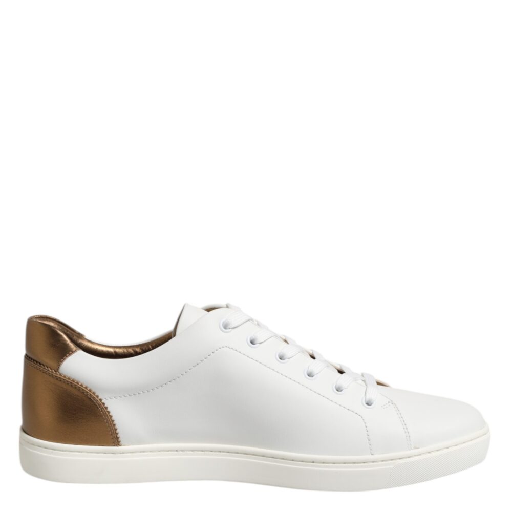 White Brown Leather Low Top Men Sneakers Shoes