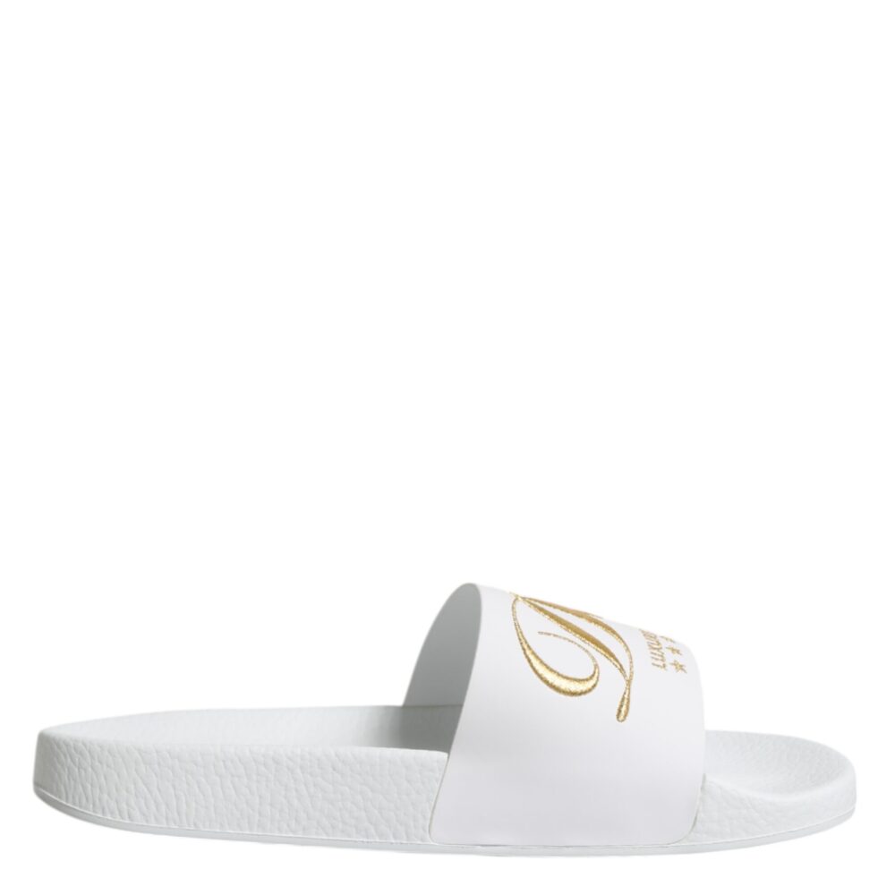 White Leather Slides Sandals Beachwear Shoes