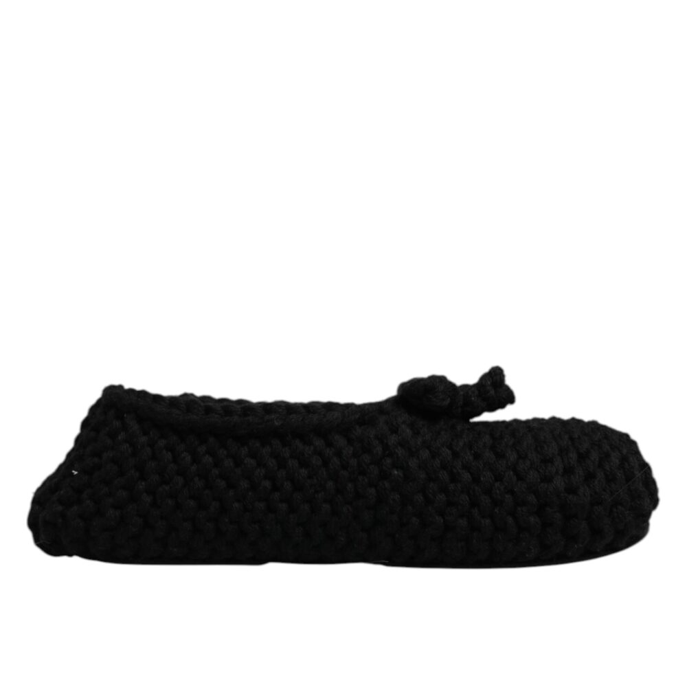 Black Wool Slip On Flats Ballerina Shoes
