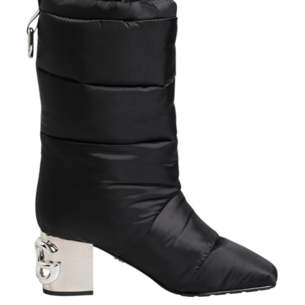 Black Padded Mid Calf Logo Heel Boots Shoes