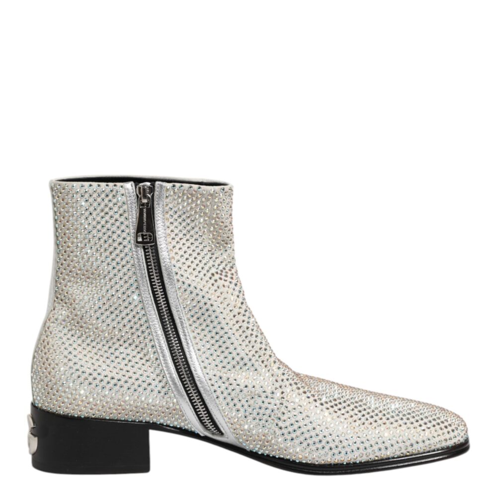 White Strass DG Logo Heels Ankle Boots Shoes