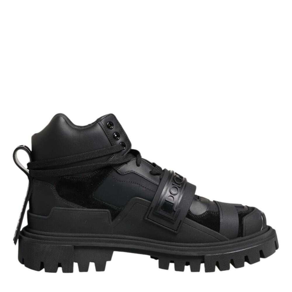 Black Leather Trekking Sneakers Boots Shoes
