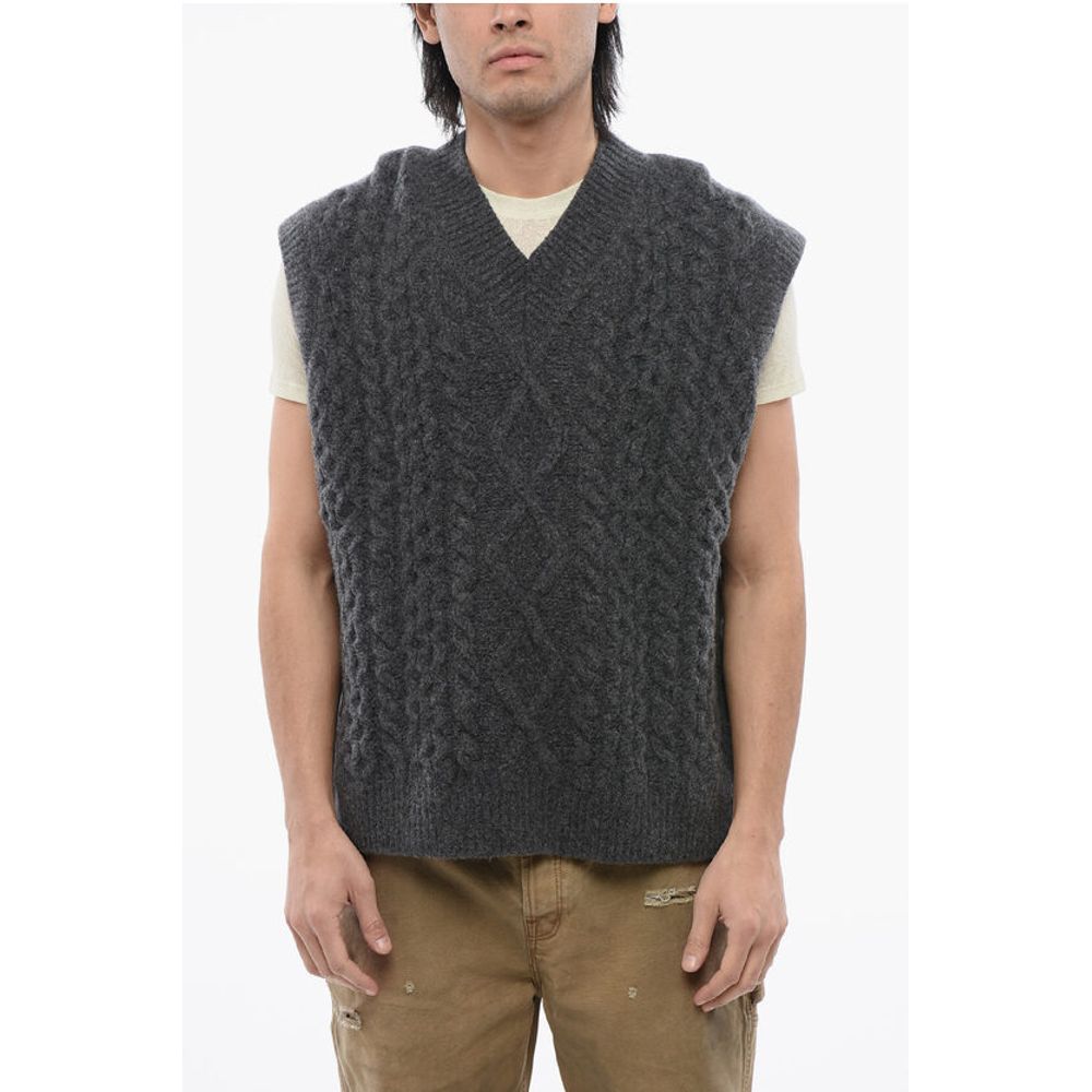 V-Neck Sleeveless Cable Knit Sweater