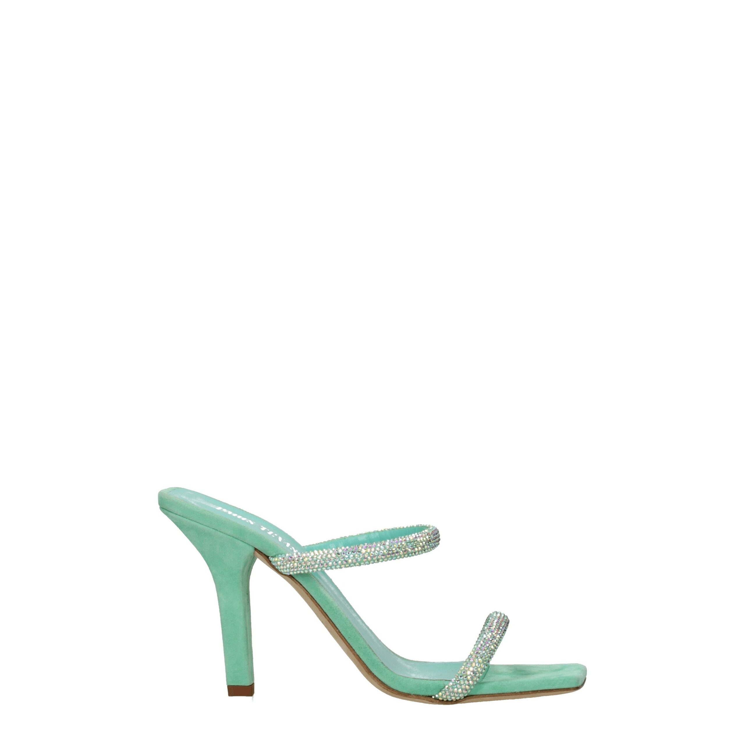 Green Leather Stiletto Heels Sandals