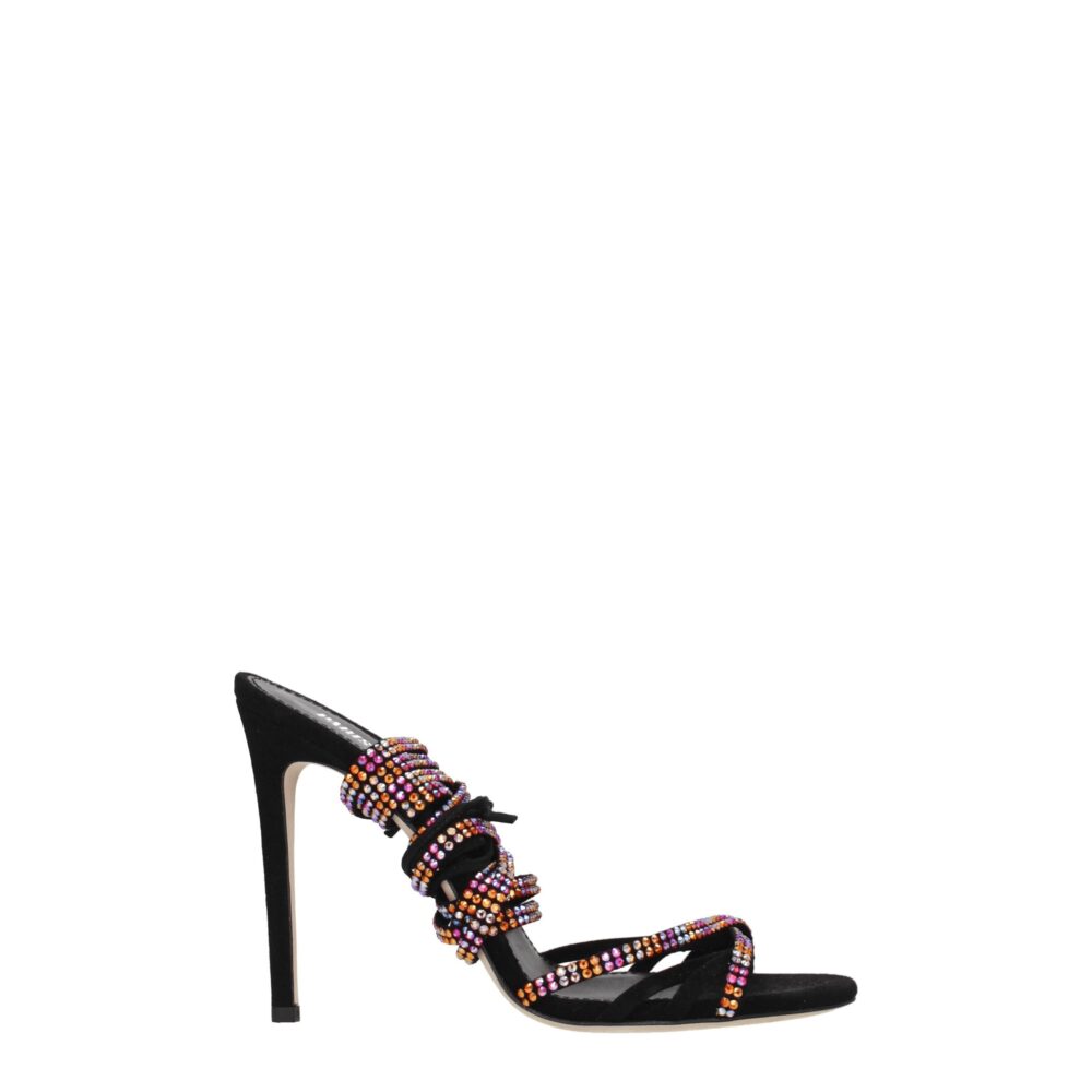 Black Leather Stiletto Heels Sandals