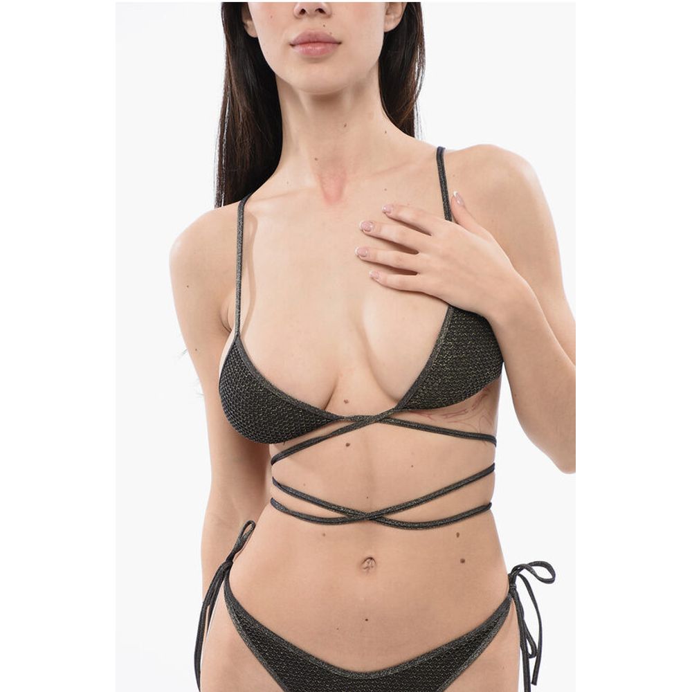 Lurex Bikini Triangle with Criss-cross Lace-up