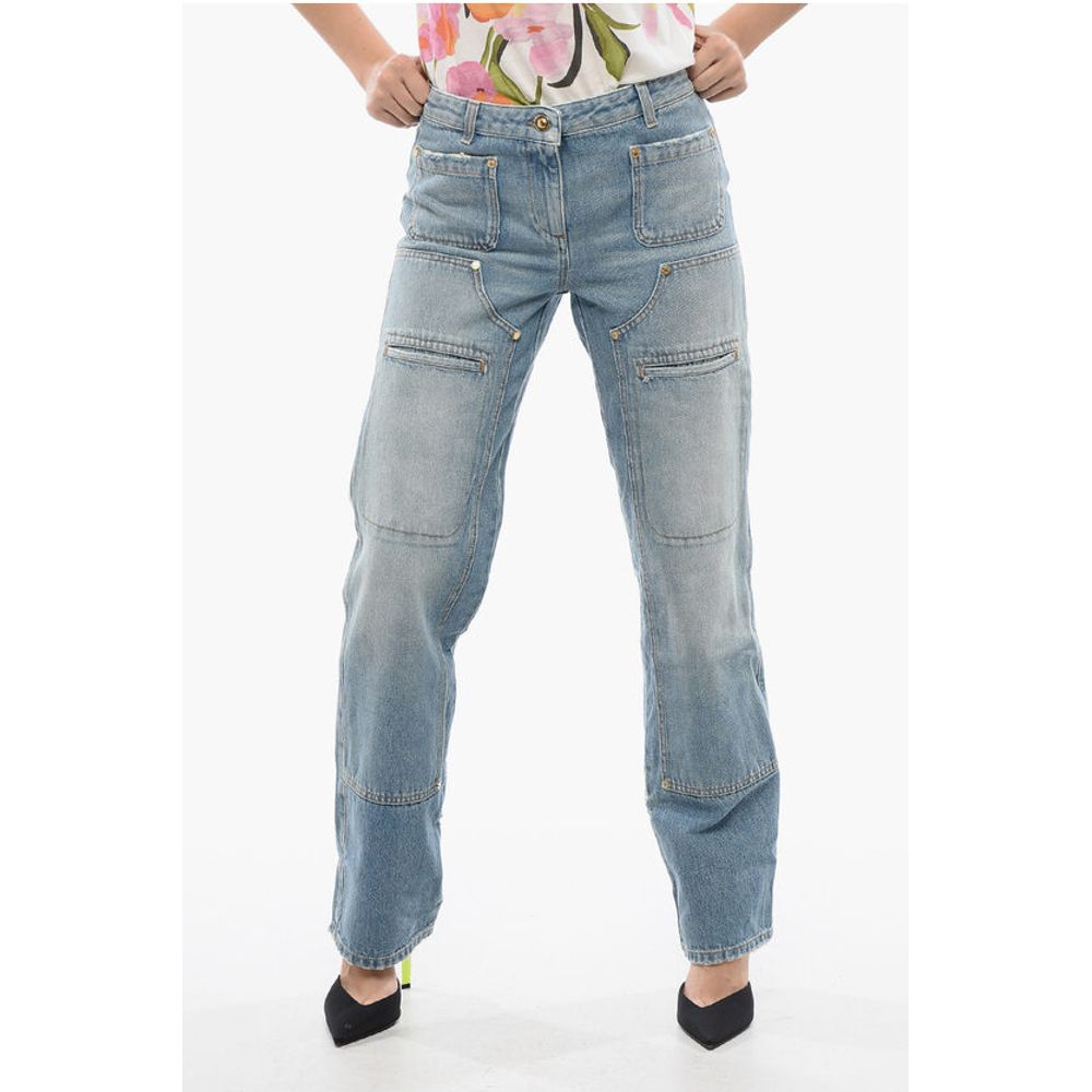Light Washed Straight Fit Jeans With Knee-Panel