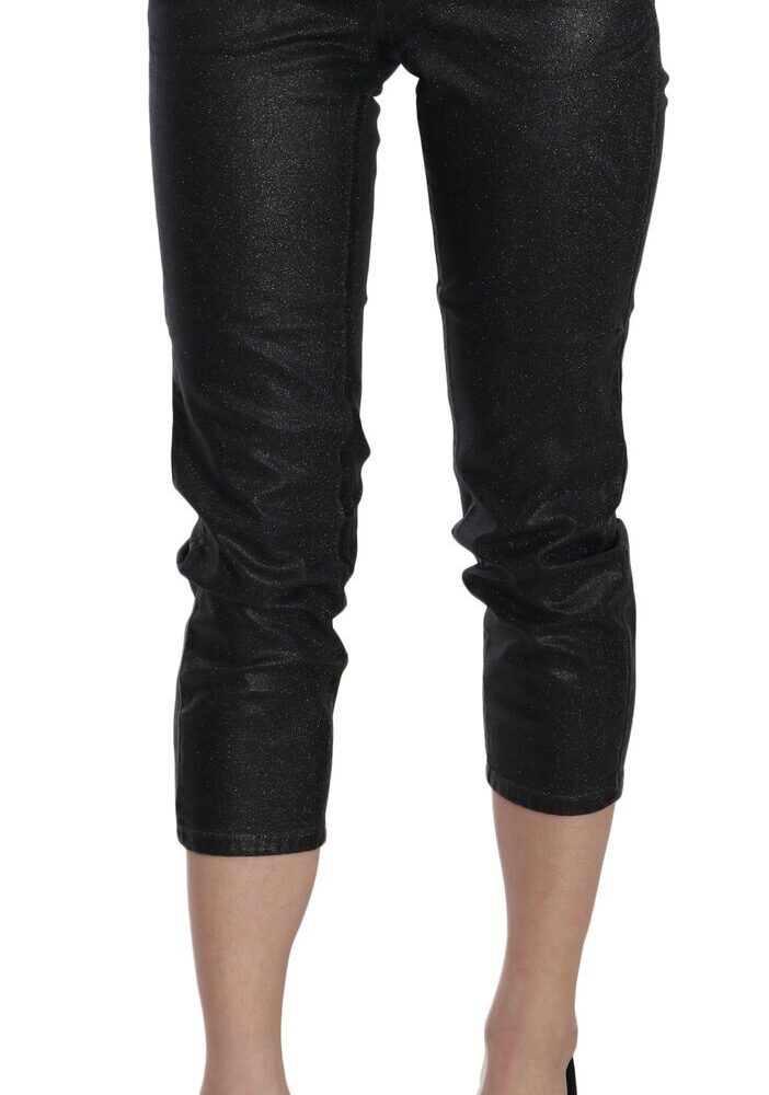 Chic Black Mid Waist Cropped Jeans