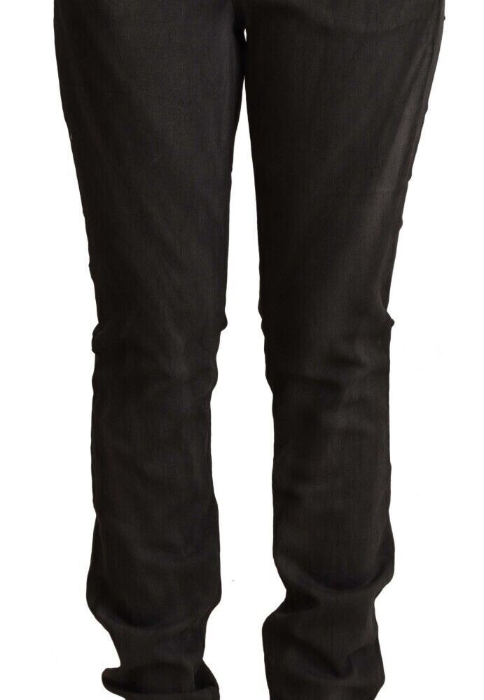 Elegant Mid Waist Skinny Black Trousers