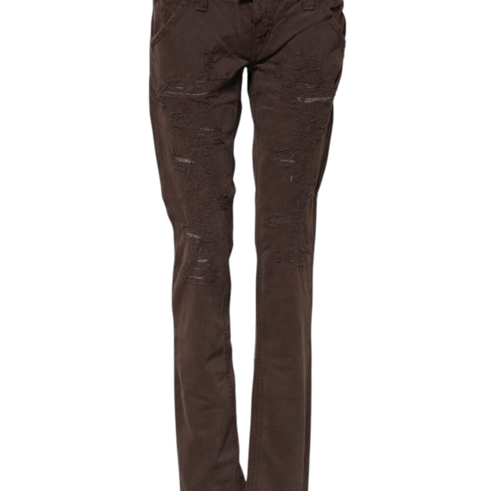 Brown Cotton Low Waist Skinny Casual Jeans