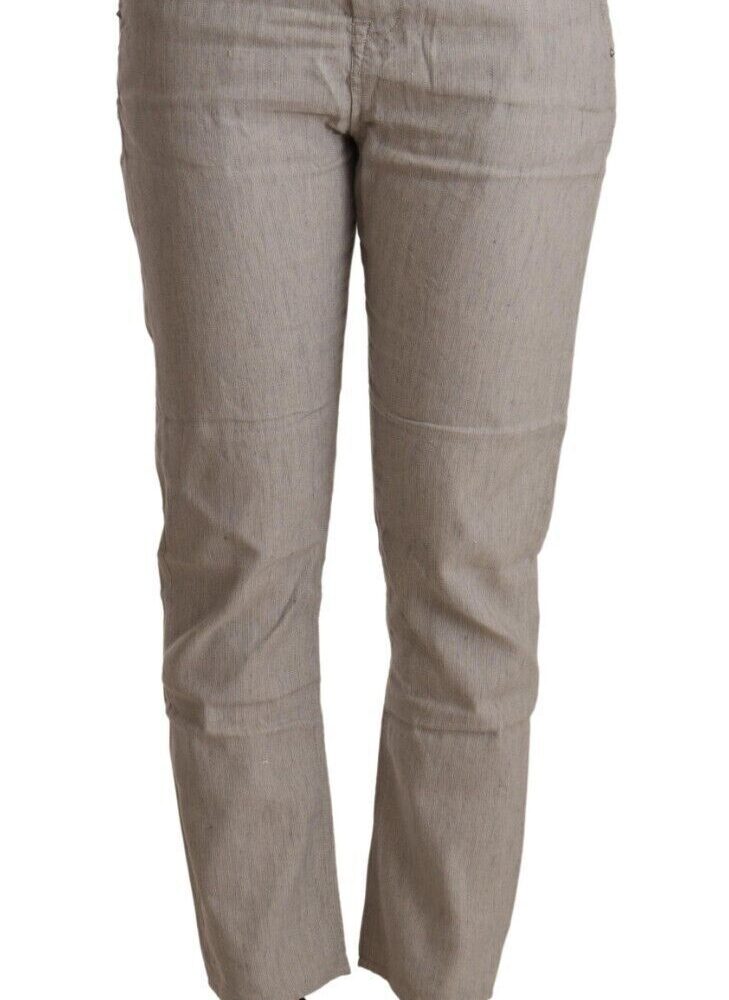 Elegant Light Grey Tapered Linen Pants