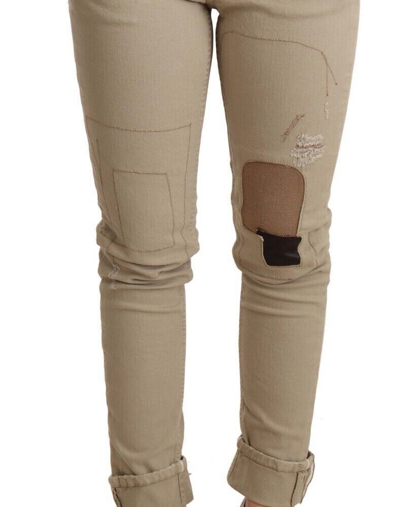 Beige Cotton Slim Fit Chic Jeans
