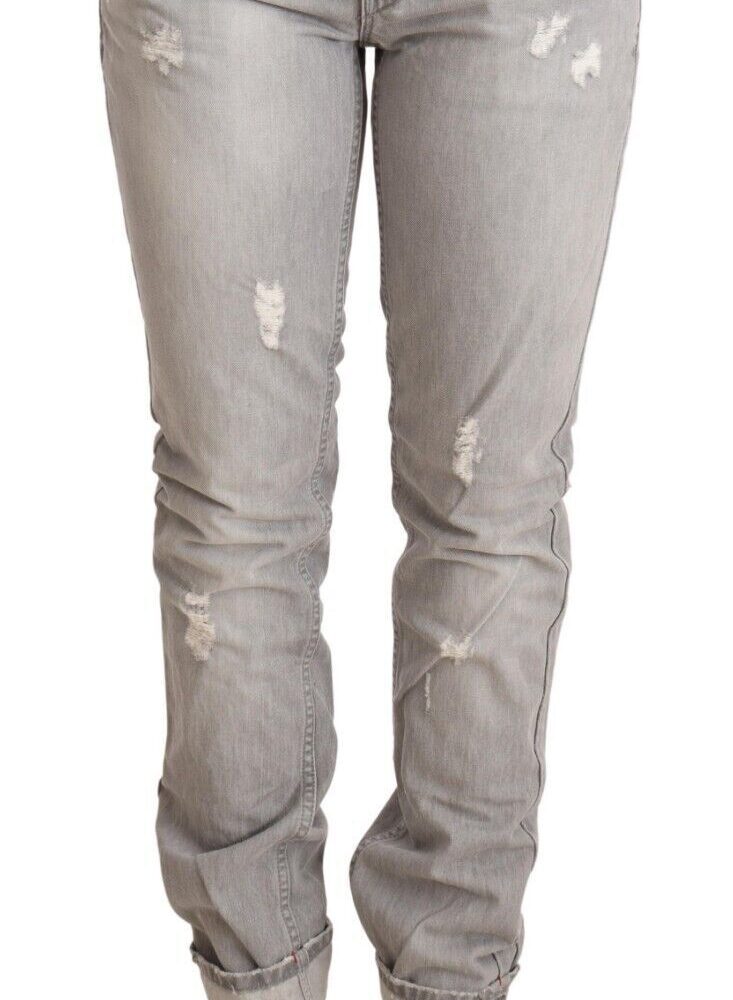 Chic Slim Fit Tattered Gray Wash Jeans