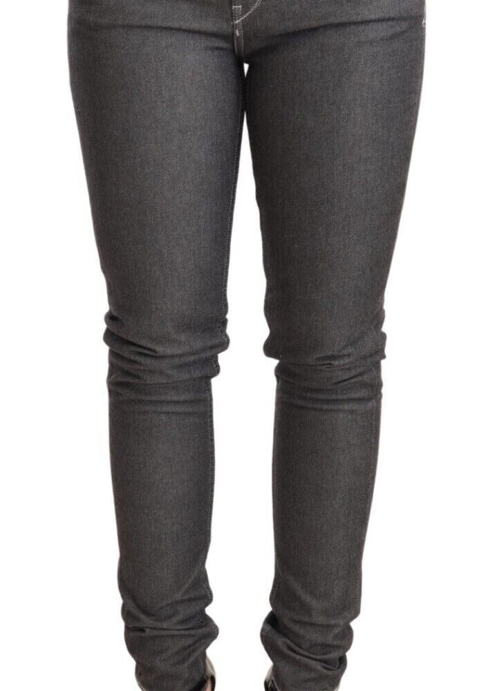 Elegant Gray Mid Waist Skinny Jeans