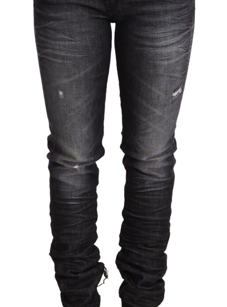 Elegant Low Waist Skinny Black Denim