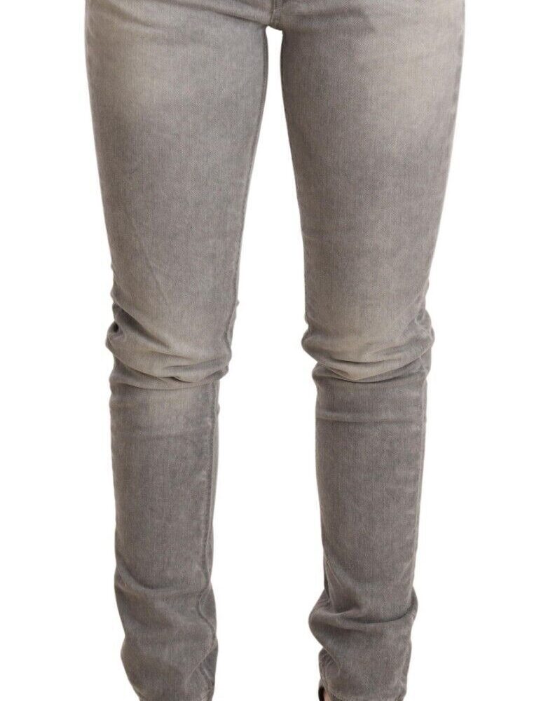 Chic Gray Washed Slim Fit Cotton Jeans