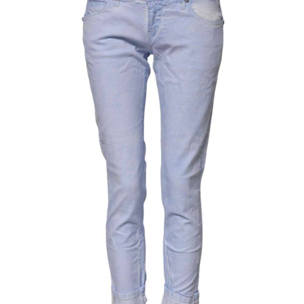 Light Blue Cotton Slim Fit Denim Low Waist Denim Jeans