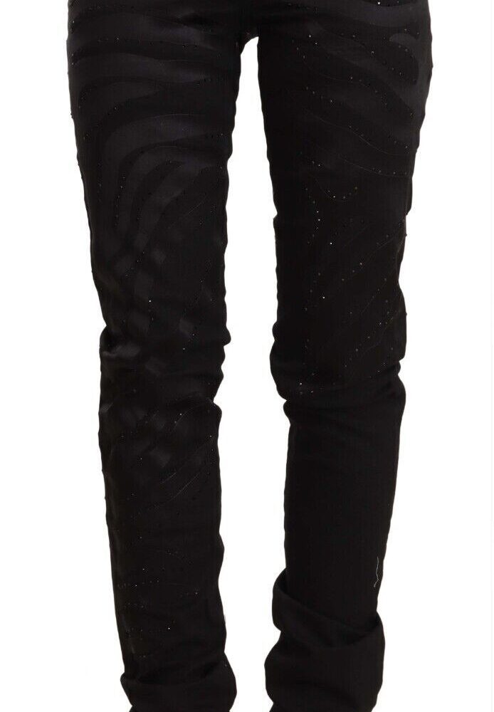 Elegant Black Slim Fit Embellished Jeans