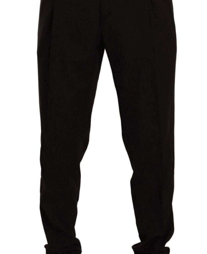 Elegant Brown Striped Wool Dress Pants