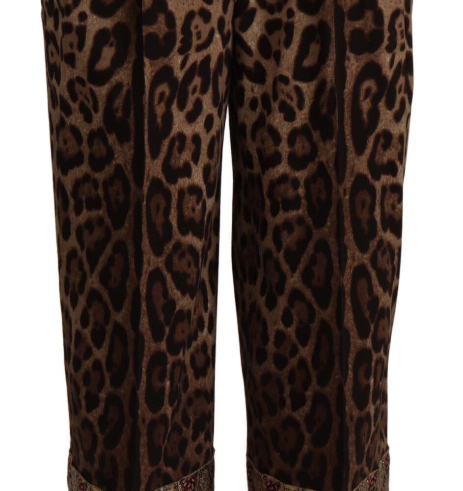 High Waist Cropped Leopard Jacquard Pants
