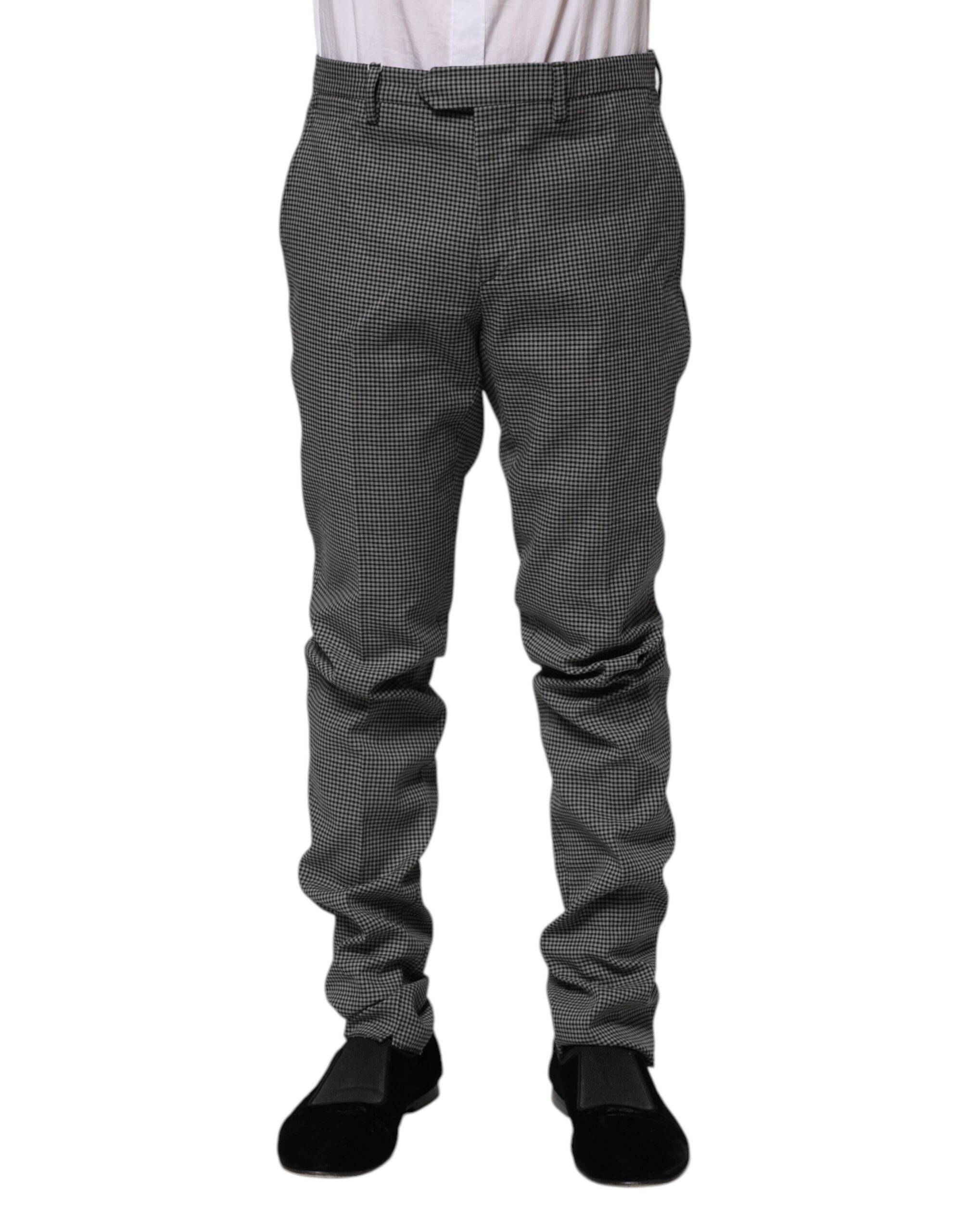Black White Checkered Tapered Dress Pants