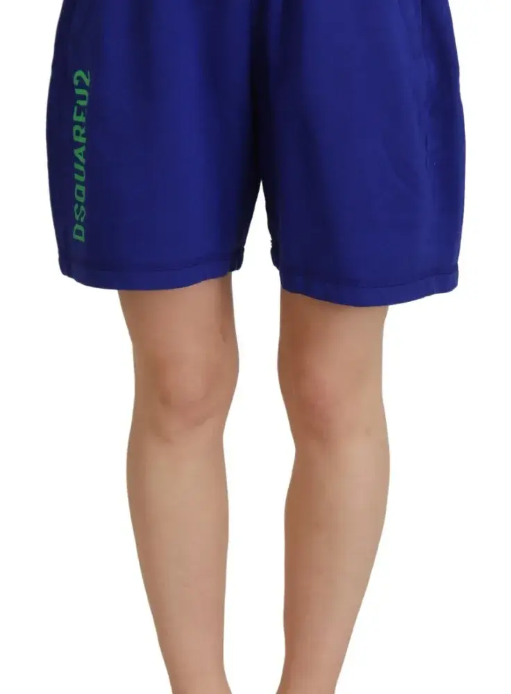Blue Logo Cotton High Waist Sweatshorts Shorts