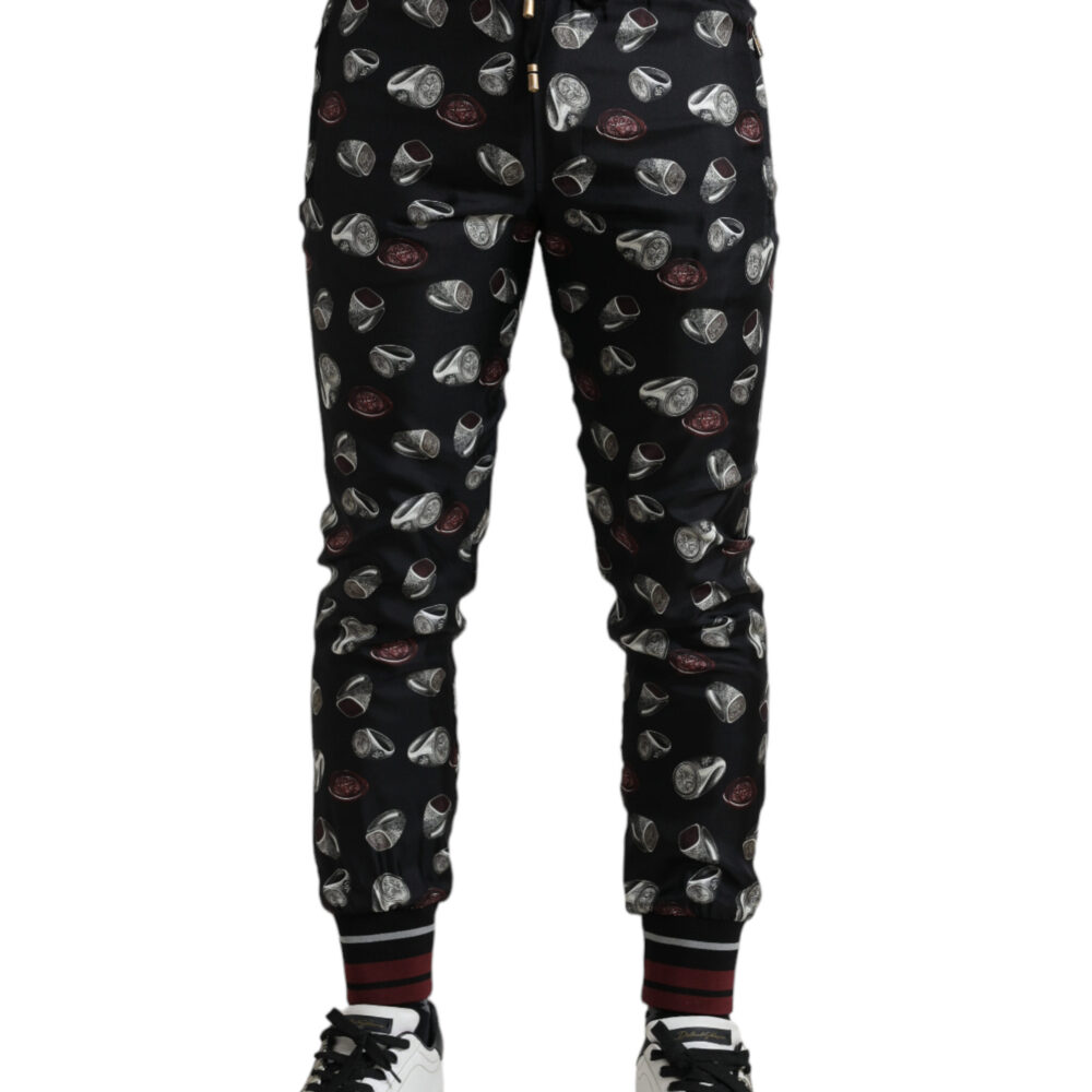 Elegant Silk Jogging Trousers with Ring Print