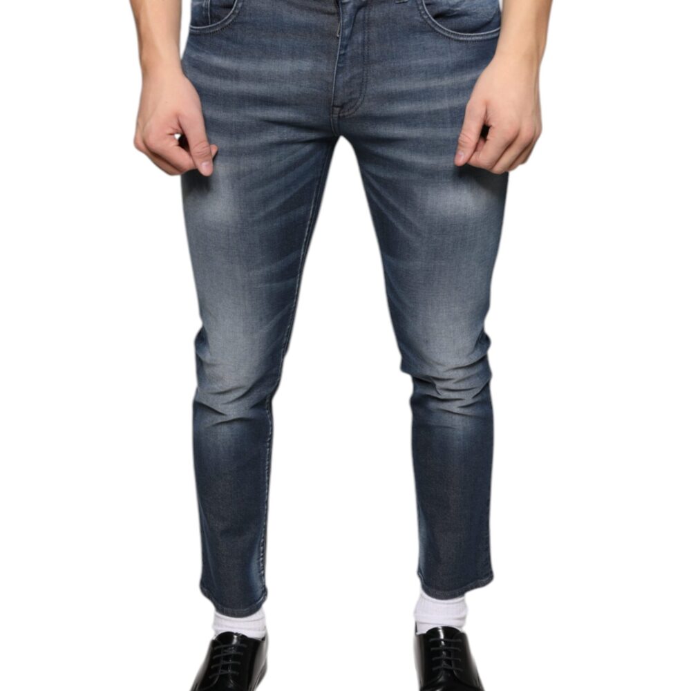 Dark Blue Washed Cotton Skinny Denim Jeans