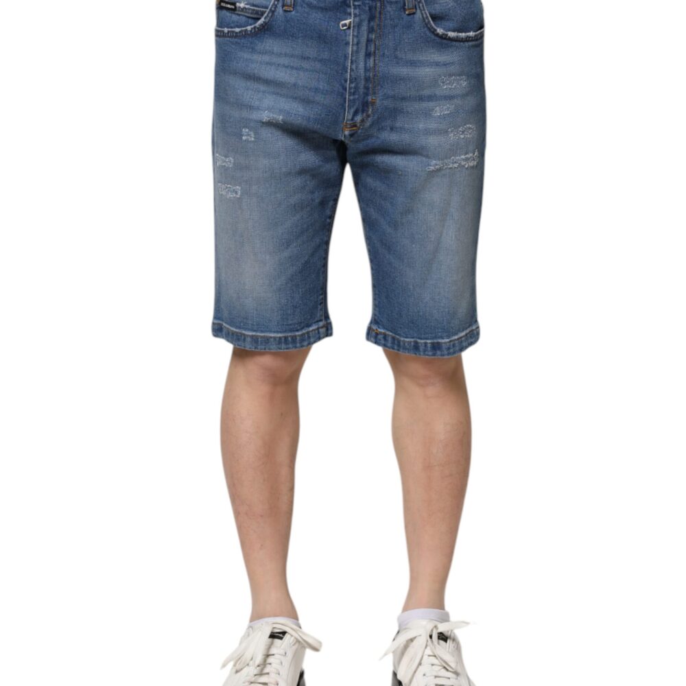 Blue Cotton Stretch Men Denim Bermuda Shorts