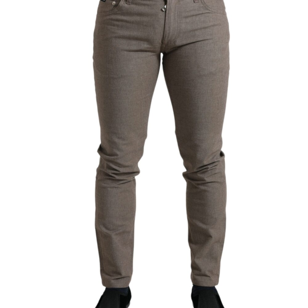 Elegant Brown Cotton Stretch Skinny Pants